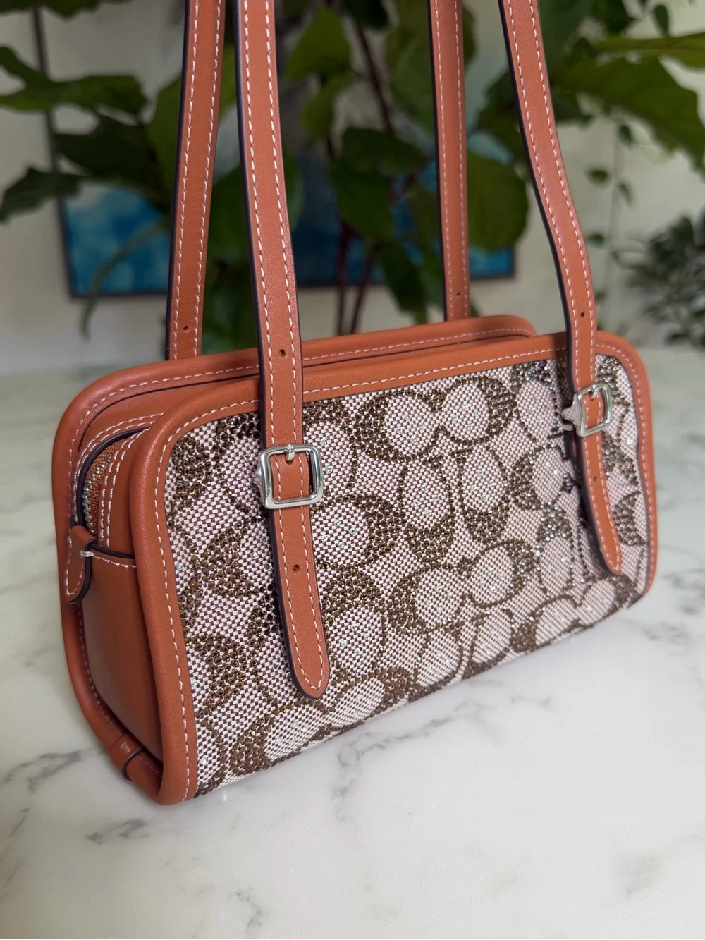 NWOT Coach Swing Zip Bag 20 In Crystal Signature Jacquard CBH53 Burnished Amber
